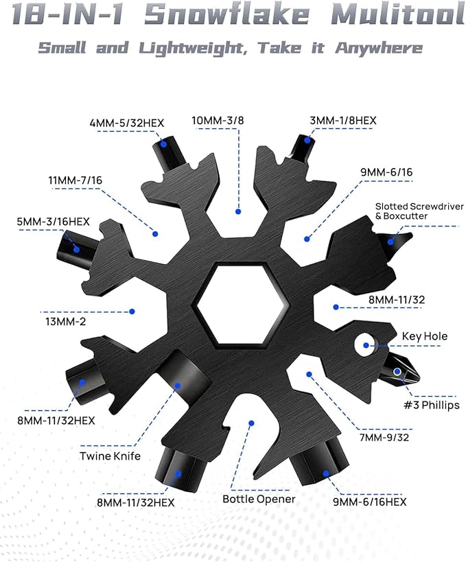 BIBURY Stocking Stuffers for Men, 12 in 1 Multitool Hammer with 18 in 1Snowflake,All in One Survival Tools Hammer, Gift for Men Outdoor Multitool, Cool Gadgets for Husband Boyfriend Adults