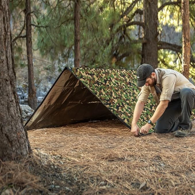 Arcturus XL Survival Tarp - Insulated Reflective Thermal Camping Tarp - 8.5' x 12' (Woodland Camo)