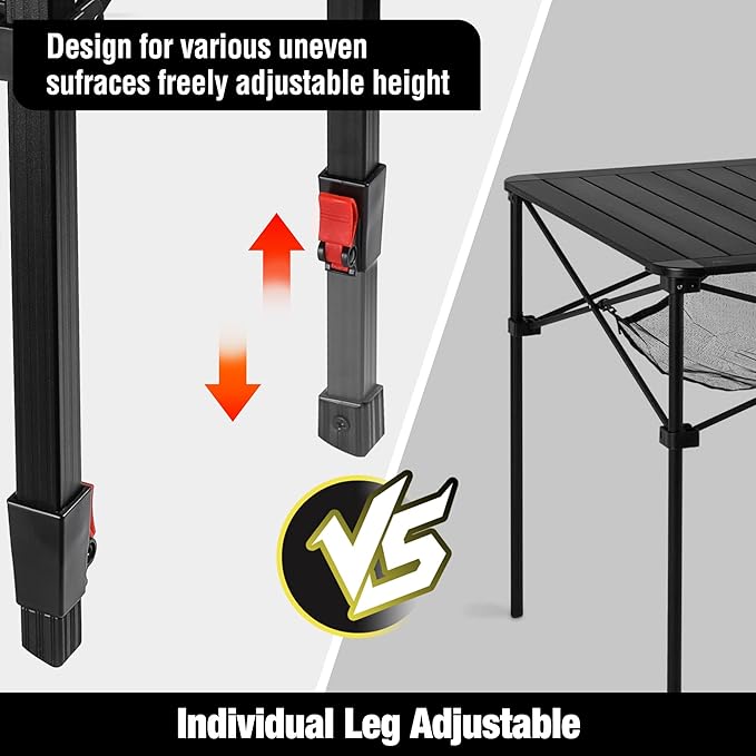 VILLEY Folding Camping Square Table with Carry Bag, Lightweight Aluminum Adjustable Square Table for Outdoor, Camping, Picnic, Backyards, BBQ, Small