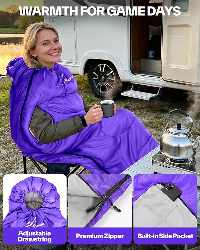 Sportneer Wearable Sleeping Bag for Adults & Kids – Walkable with Arm Zippers, Warm Weather & Cold Waterproof, Compact for Camping, Stadiums, Travel, Backpacking & Car Use