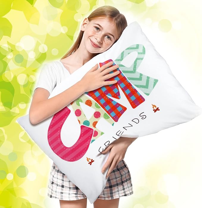 Moukeren Camp Friends Girl Autograph Pillowcase Summer Camp Pillowcase Travel Pillow Case Travel Pillow Cover for Kids Package Stuff Essentials Sleepaway Accessories (Multi Colors,2 Pcs)