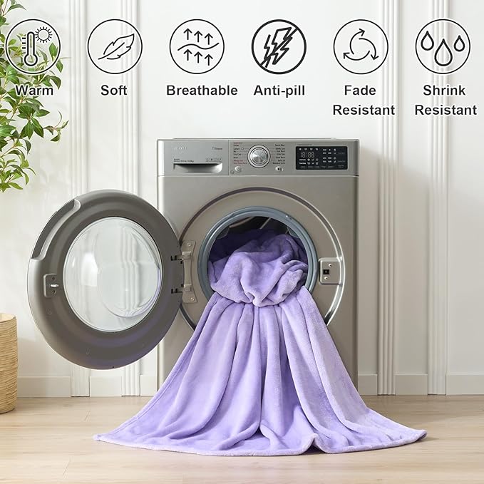 Hansleep Fleece Lilac Throw Blanket, Super Soft Flannel Fuzzy Plush Cozy Blanket for All Seasons, Lilac, Throw 50x60 Inches