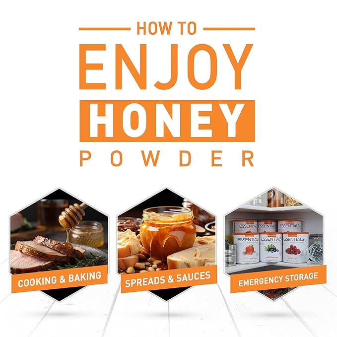 Emergency Essentials, Honey Crystals, Over 3 lbs. of Honey Powder, 30-Year Shelf Life