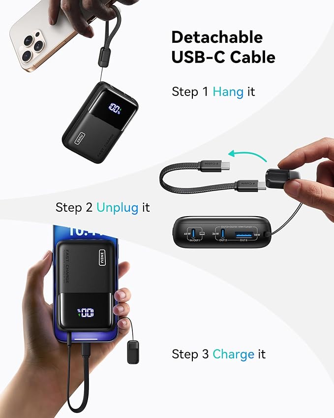 INIU Power Bank, 20000mAh 65W Ultra Compact USB C Laptop Portable Charger, PD QC Fast Charging 3-Output External Battery Pack for Laptop MacBook iPad Tablet Steam Deck iPhone 17 16 15 Pro Samsung S24