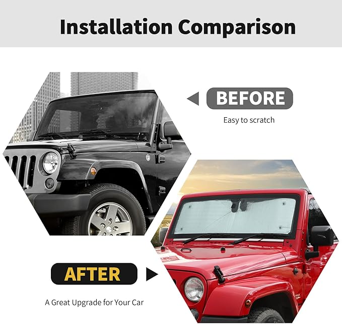 Windshield Sunshade Sun Shade Heat Shield Window Sun Visor Mat for Jeep Wrangler JKU 4 Door 2007-2018,8PCS