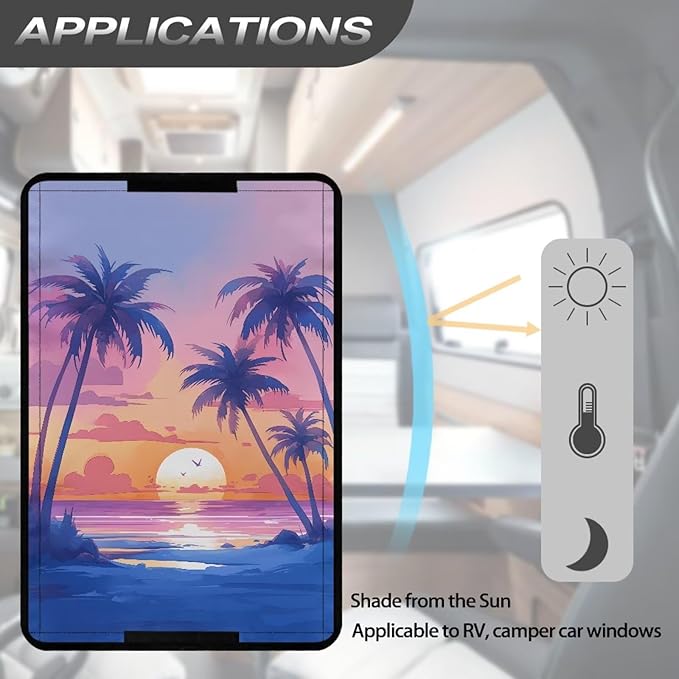 RV Door Window Shade Cover,Coconut Tree Sunset Camper Sunshade Privacy Screen Window Cover, Travel Trailer Motorhome Sun Shade Accessories