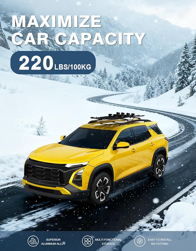 Roof Rack Cross Bars 220lbs Compatible with 2025 2026 Chevy Chevrolet Equinox with Raised Side Rails (Not for EV), Heavy Duty All-Metal Aluminum Crossbar Luggage Racks Roof Rails Rooftop