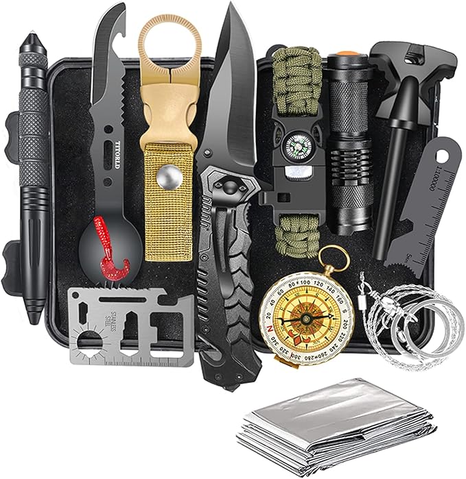 Survival Kit 14 in 1, Survival Gear and Equipment, Gifts for Men Dad Husband Him Fathers Day, Outdoor Fishing Hunting Camping Anniversary Birthday Gift Ideas for Boyfriend