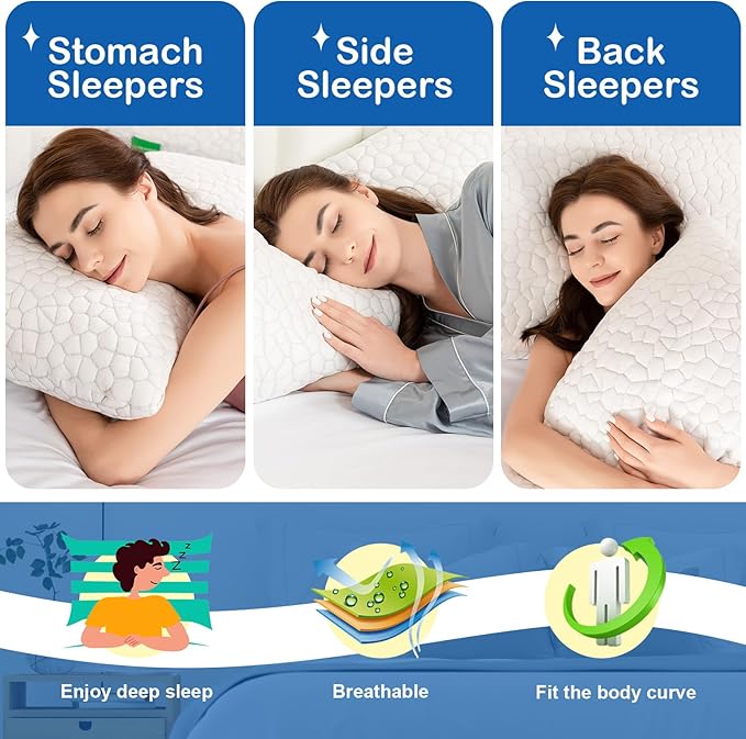 Cooling Pillow King Size Set of 2, Adjustable Bed Pillows for Sleeping, Luxury Shredded Memory Foam Side Sleeper Pillows, Firm Cervical Neck Pillow for Side Sleepers Neck Pain-Cool Cervical Pillows
