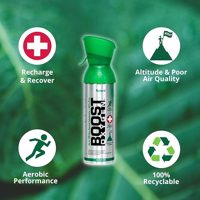 Boost Oxygen Medium Natural 5 Liter Canister | Respiratory Support for Aerobic Recovery, Altitude, Performance and Health (8 Pack)