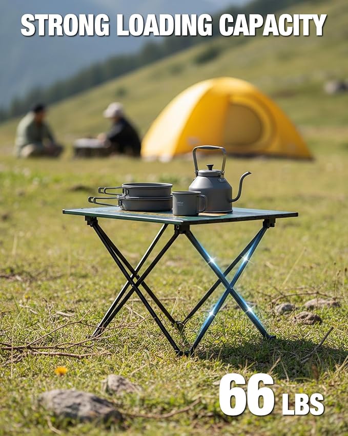 VILLEY Portable Camping Side Table, Ultralight Aluminum Folding Beach Table with Carry Bag for Outdoor Cooking, Picnic, Camp, Boat, Travel
