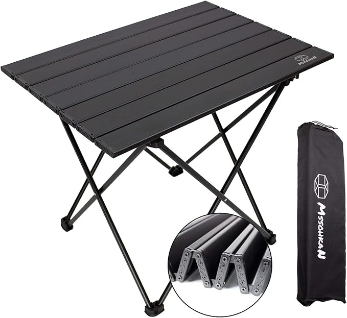 MSSOHKAN Camping Table Folding Portable Camp Side Table Aluminum Lightweight Carry Bag Beach Outdoor Hiking Picnics BBQ Cooking Dining Kitchen Black Medium