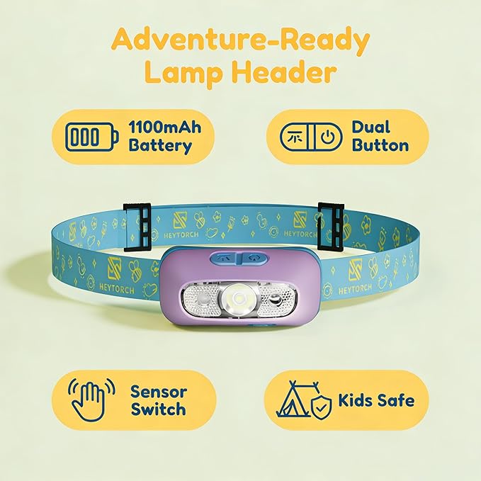 Kids Camping Light Set - Rechargeable Lantern & Motion Sensor Headlamp with USB-C Charging, 3 Color Dimmable Night Light for Boys Girls Indoor Outdoor Adventures (Purple)