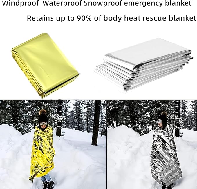 Emergency Mylar Thermal Blankets - Silver Gold Foil Space Blanket Survival Kit for Outdoors, Camping, Hiking(Gold, 12pcs)