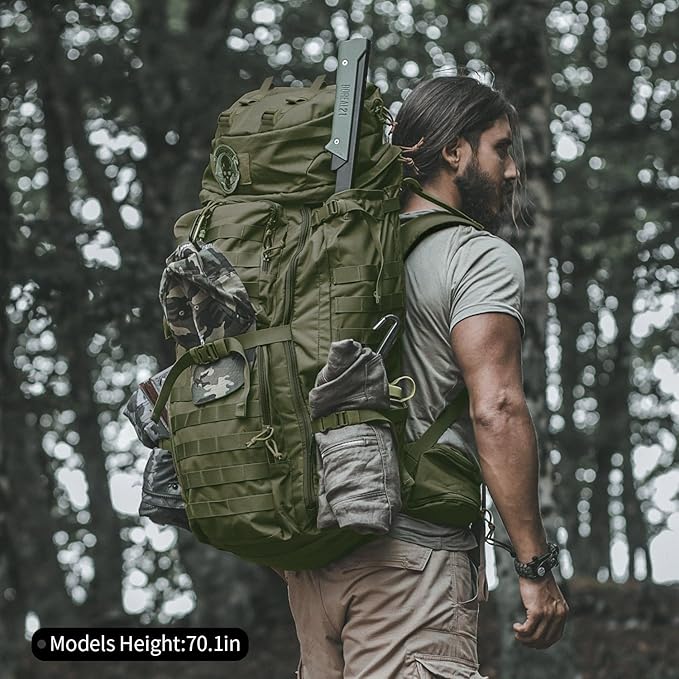 Mardingtop 75L Molle Hiking Internal Frame Backpacks with Rain Cover for Camping,Backpacking,Travelling(Ranger Green)