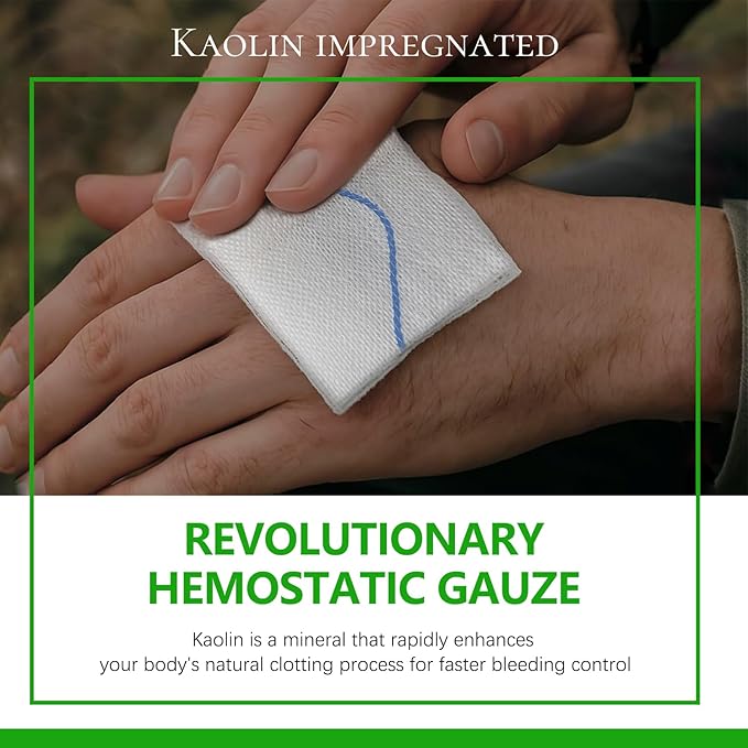 Hemostatic Gauze for Quick Clot Trauma Kit – 3" x 5' Kaolin Infused Quick Clot Gauze & Bleed Stop Dressing, Sterile Z-Fold Wound Packing for Emergency First Aid, Tactical IFAK & Survival Gear (3)
