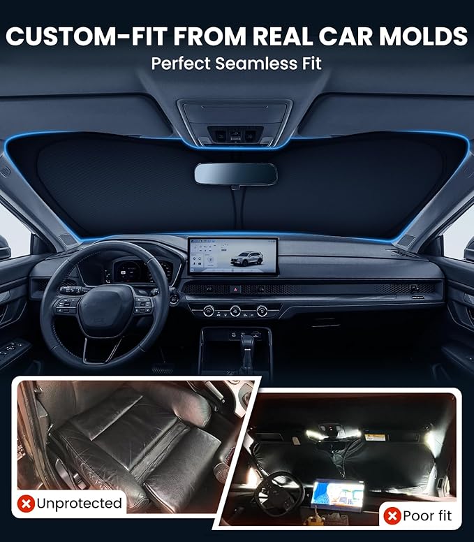 Zanch Custom Windshield Sun Shade for Honda CRV 2023-2026, 7-Layer UV & Heat Block, 3D Laser Scanned, Interior Protection, Keep Car Cooler, Foldable SUV Accessories