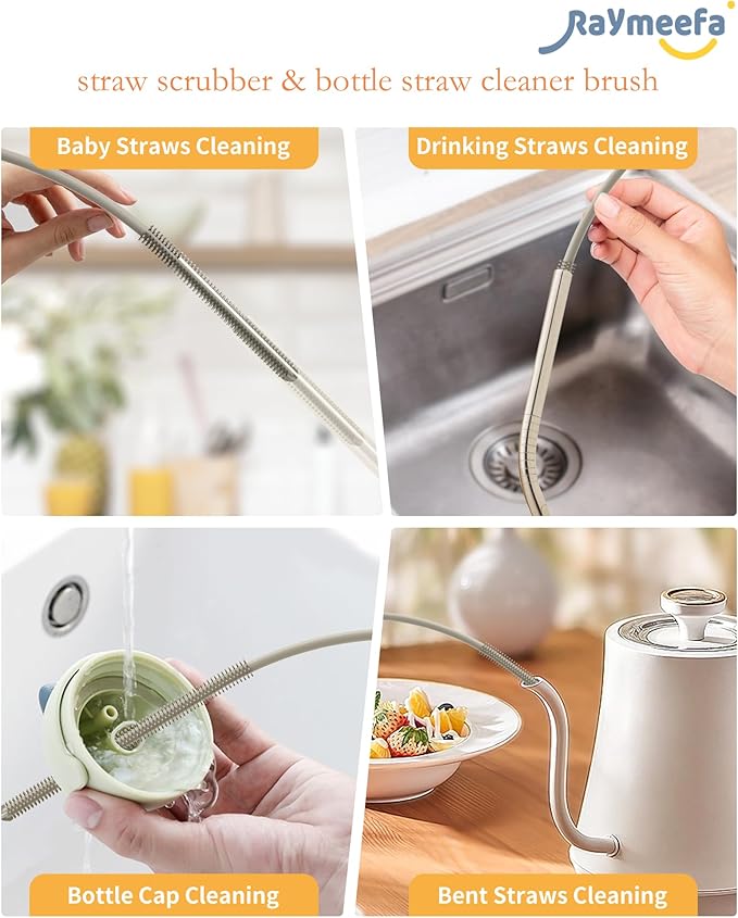 Straw Cleaner Brush Set - Raymeefa Scratch-Free Detail Cleaning for Reusable Straws & Tumblers (Khaki)