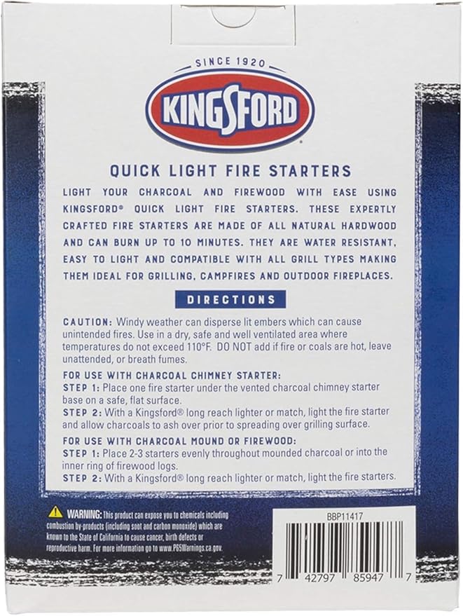 Kingsford Quick Light Fire Starter Rolls, All Natural Hardwood with Paraffin, Water Resistant and Easy Lighting for Charcoal, Pellet Grills, Smokers, Campfires, Outdoor Fireplaces, 16 Count - 2 Pack