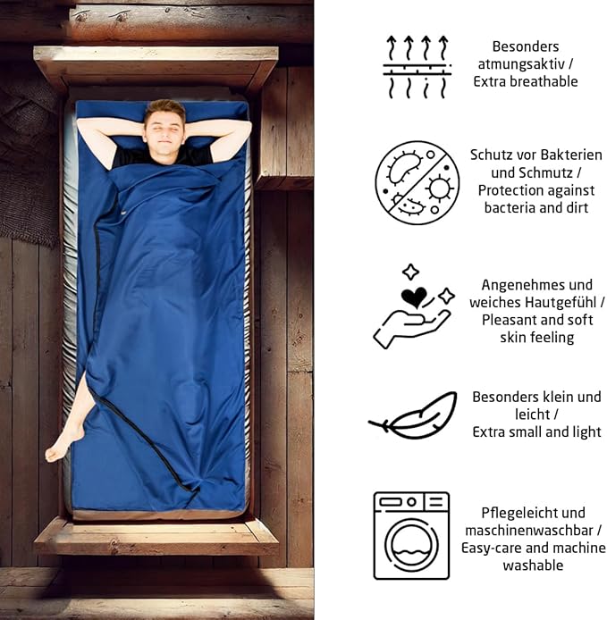 MIQIO Sport 2-in-1 Sleeping Bag Liner and XL Sized Travel Sheet - Ultra Lightweight Sleep Liner Double Travel Bed Sheet - Inlett Inlay