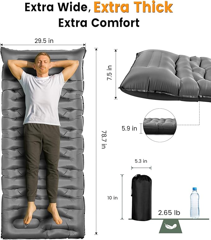 Camping Sleeping Pad,5.9 Inch Thick Camping Mat with Built in Pillow and Foot Pump,Self Inflating Sleeping Pad for Camping Backpacking（Green