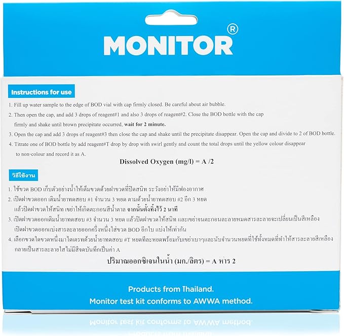 Monitor DISSOLVED Oxygen Test KIT (60 Tests) - Monitor Aquarium and aquaculture Water Quality