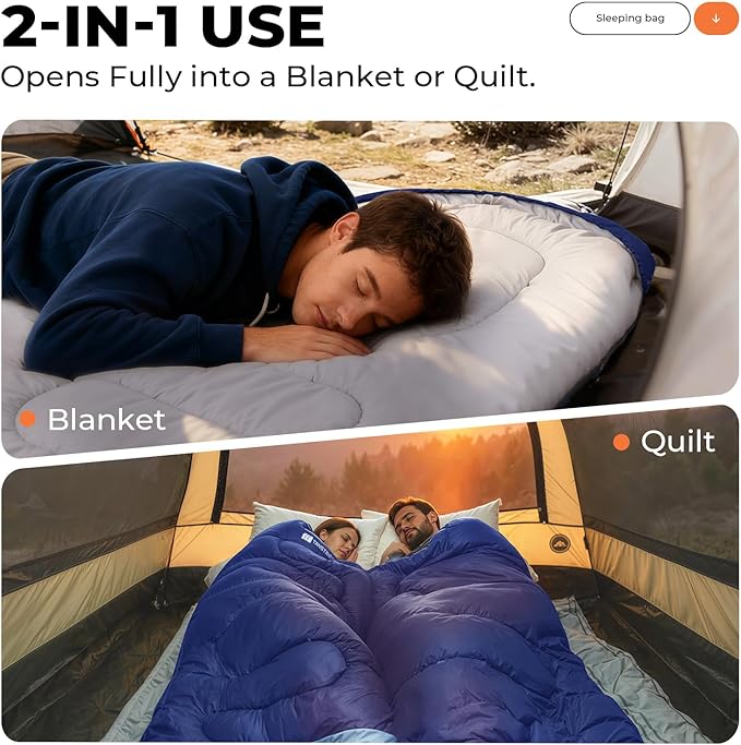 Sleeping Bag for Adults Warm Weather, Compact Lightweight Backpacking Sleeping Bag with Compression Sack, Camping Essentials Gear for Hiking Travel Climbing Outdoor & Indoor Use