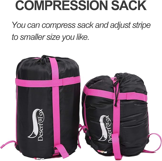 DESERT & FOX Cotton Flannel Sleeping Bags with Pillow, 4 Season Warm & Cold Weather Envelope Compression Sack, Lightweight & Portable Backpacking Sleeping Bag for Outdoor Camping, Hiking, Traveling