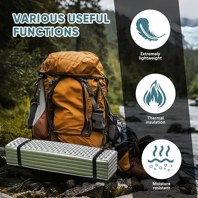 Ultralight Foam Sleeping Pad, Waterproof Closed Cell Foam Pad for Superior Insulation, Folding Sleeping Mat for Compact Storage, Foldable and Portable for Hiking and Camping