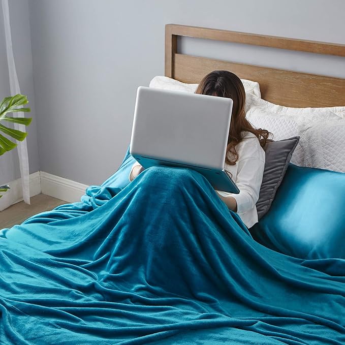 Hansleep Fleece Teal Full Blanket, Super Soft Flannel Fuzzy Plush Cozy Blanket for All Seasons, Teal, Full 84x90 Inches