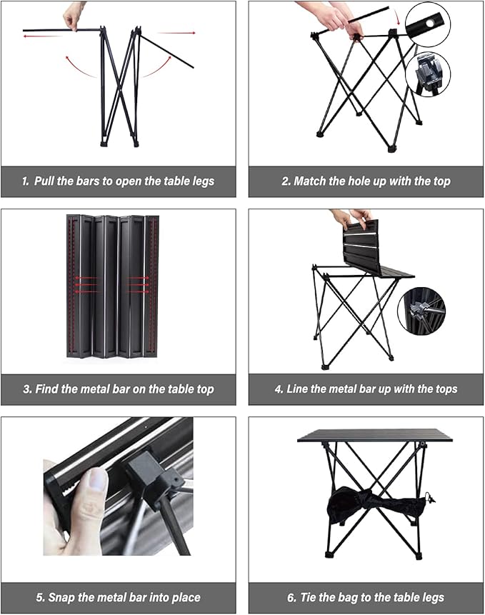 MSSOHKAN Camping Table Folding Portable Camp Side Table Aluminum Lightweight Carry Bag Beach Outdoor Hiking Picnics BBQ Cooking Dining Kitchen Black Medium