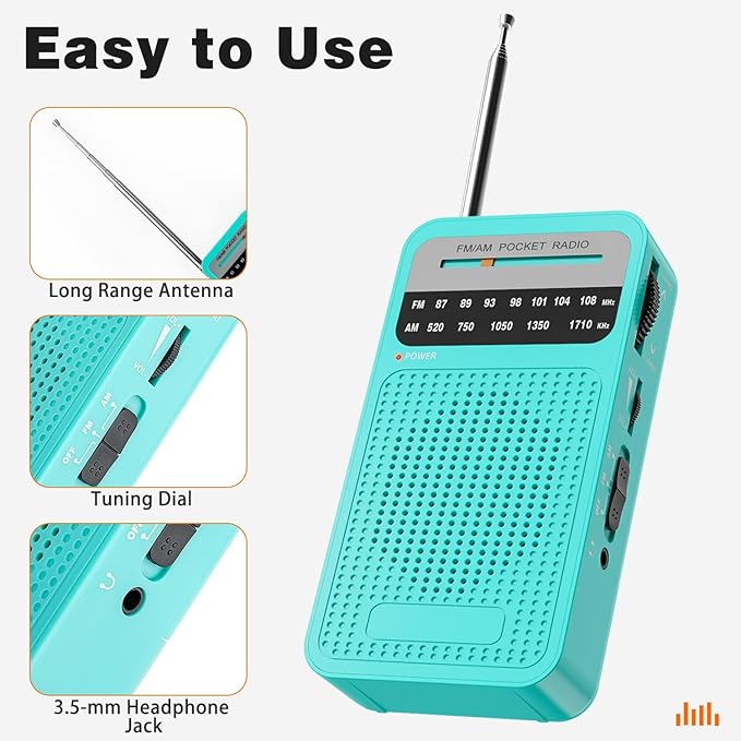 Portable Radio AM FM with Best Reception, Goodes Transistor Radio with Loud Speaker, 2AA Battery Operated, Headphone Jack for Indoor, Outdoor and Emergency Use-Green