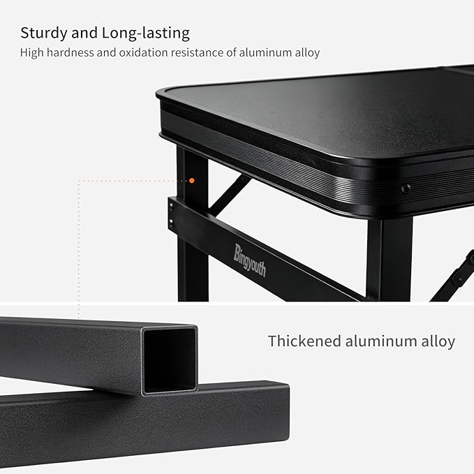 6FT x 2FT Folding Camping Table with Aluminum Alloy Legs, Adjustable Height Portable Outdoor Picnic Table for Camping, Travel, Parties, Kids Crafts, and Market Vendor Use