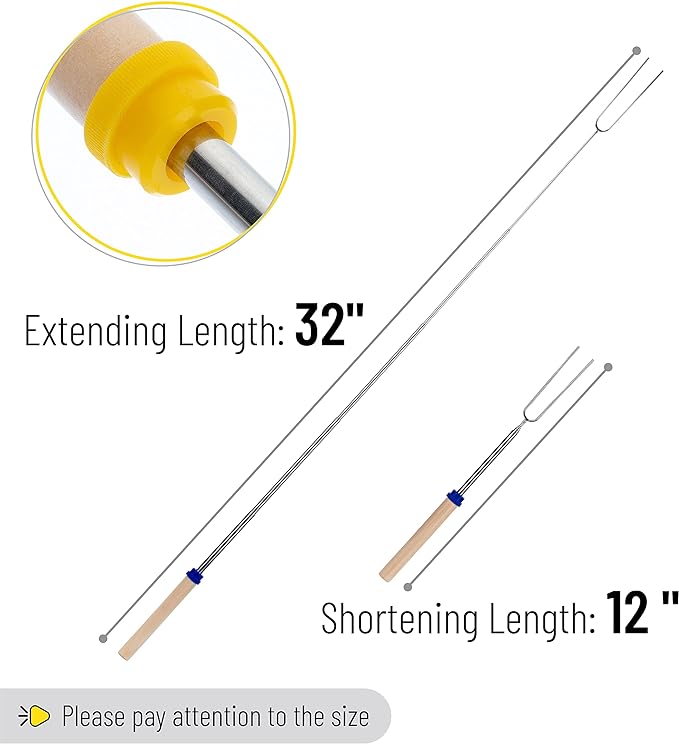 UNCO- Extendable Stainless Steel Roasting Sticks, 5 Pack, 32" - For S'mores, Hot Dogs, Campfires and Fire Pits