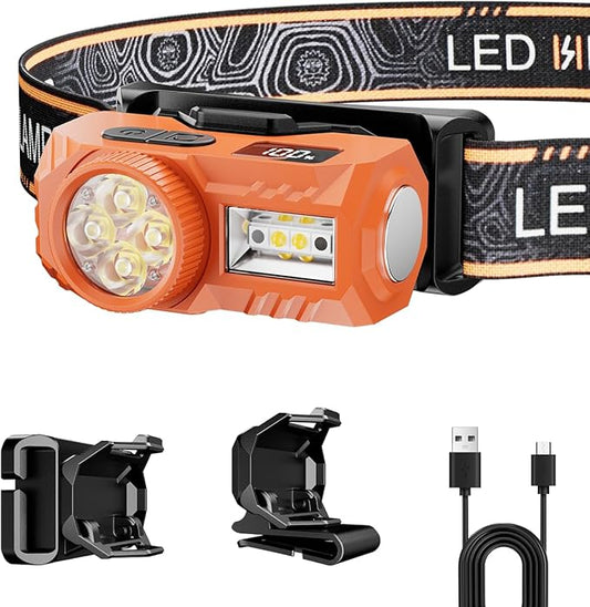 Rechargeable Headlamp 2000 High Lumens,90° Adjustable Super Bright LED Head Lamp with Red Light,IPX7 Waterproof,9 Modes Zoomable Headlight for Adult, Outdoor,Camping,Running,Cycling (Mini)