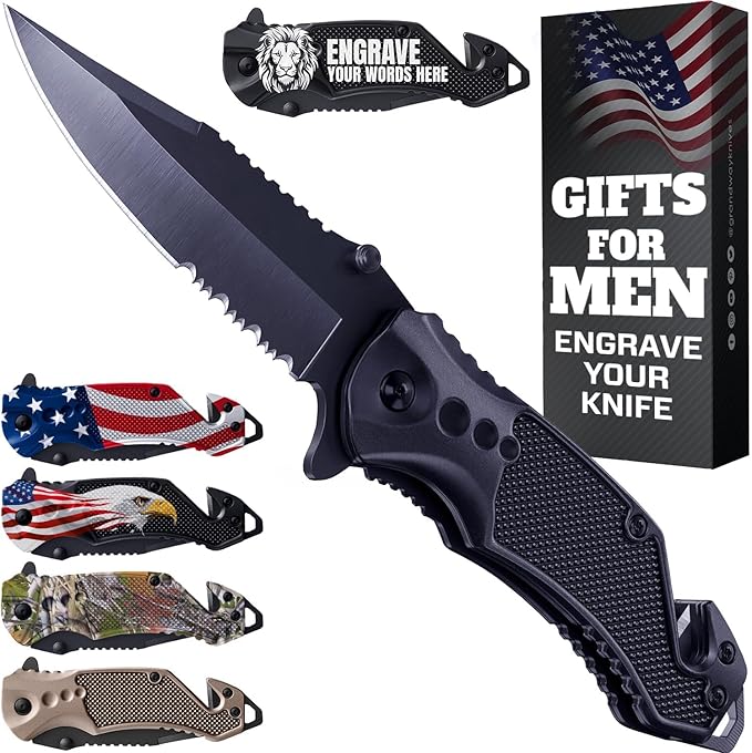 GOOD WORKER Legal Pocket Knife with 2.95” Serrated Blade, Glass Breaker, Seat Belt Cutter - EDC Sharp Folding Knives with Portable Clip - Small Tool for Tactical Camping Survival Hiking - Gifts for Men, Women