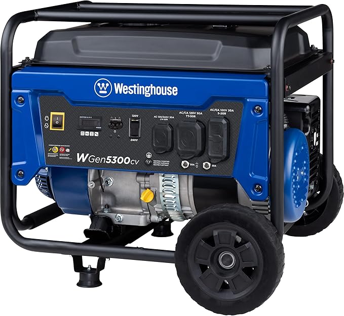 Westinghouse 6600 Peak Watt Home Backup Portable Generator, Transfer Switch Ready 30A Outlet, RV Ready 30A Outlet, Gas Powered, CO Sensor