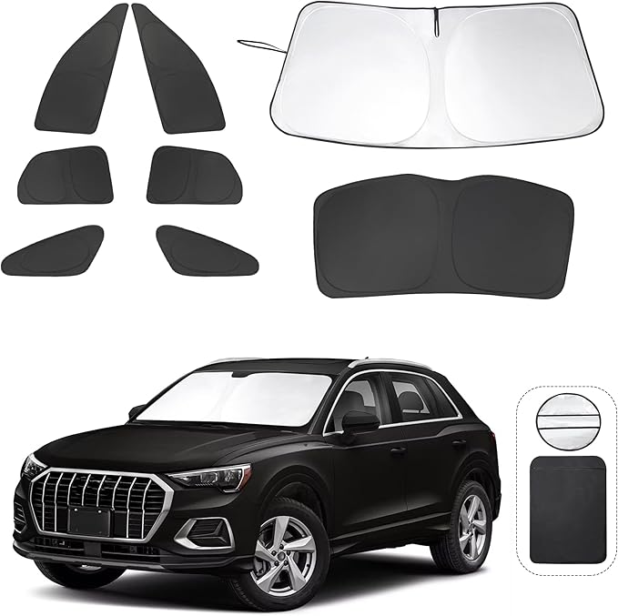 8PCS YYCKE Window Shades for Q3 2019-2024 for Audi Accessories Car Side Full Windows Rear Triangular Windshield Sun Shade Sun UV Rays & Privacy Protection for Camping,Napping,and Relaxing