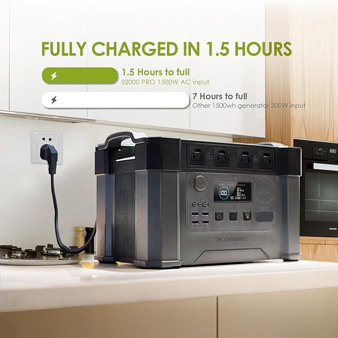 ALLPOWERS S2000 PRO 2400W(4000W peak)/1451Wh portable power station,4x2400W AC Outlets,solar generator,MPPT 1000W Max,UPS<15ms,electric generator for Home Backup,RV,Camping or Outdoor Use