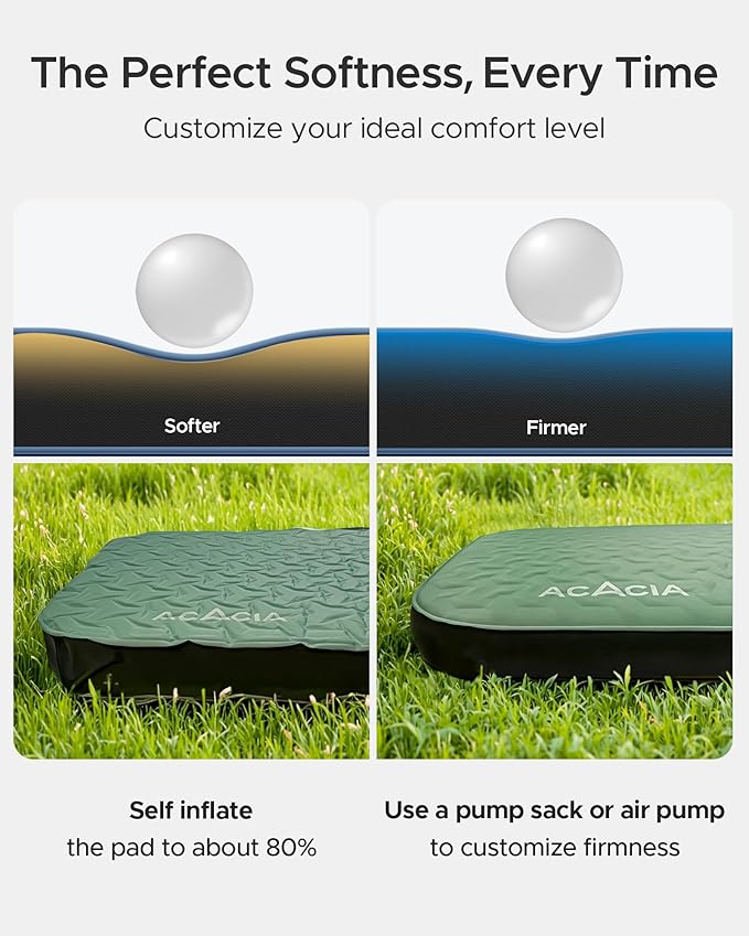 Acacia 4" Thick Self Inflating Sleeping Pad with Foam, Innovative Y-Shaped Telescopic Structure, Ultraportable Camping Air Mattress with Pump Sack, Easy Roll Up Sleep Bed for Travel Tent Car