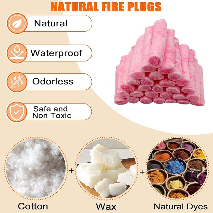 E500 Fire Plugs Waterproof Fire Starter, 50 Count, Weatherproof Fire Starters for Campfires, Survival Kits, Emergency Use, Grills & Fireplaces