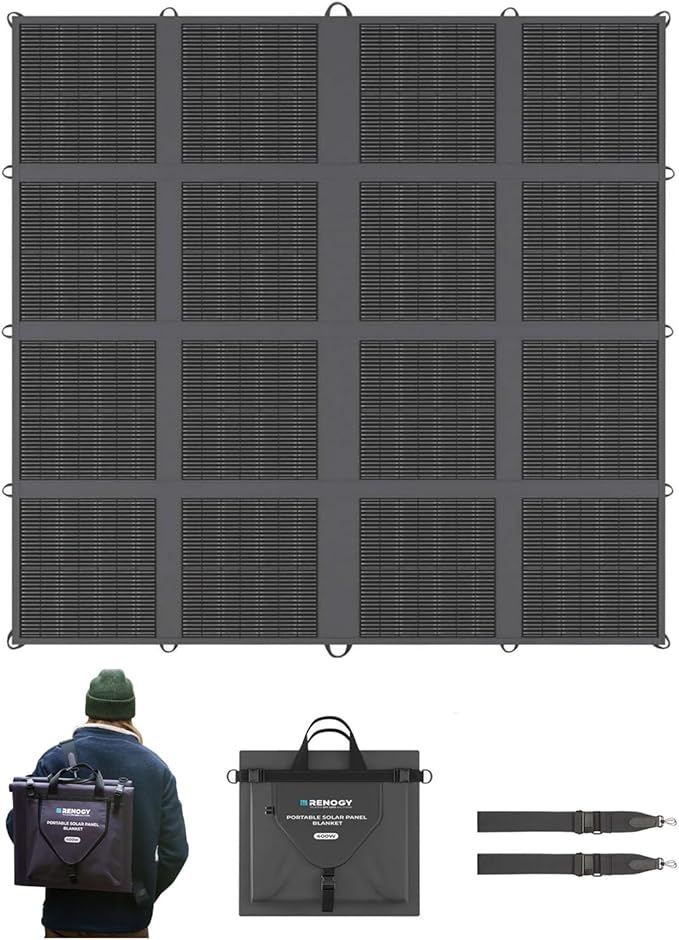 Renogy 400W Portable Solar Panel Blanket, 25% High Efficiency N-Type Foldable Solar Panel Charger for Power Station,Lightweight 16-Fold Space Save, Fast Setup for Camping, RV, Pickup, Marine Off-Grid