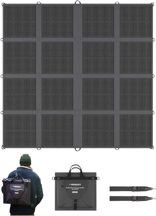 Renogy 400W Portable Solar Panel Blanket, 25% High Efficiency N-Type Foldable Solar Panel Charger for Power Station,Lightweight 16-Fold Space Save, Fast Setup for Camping, RV, Pickup, Marine Off-Grid