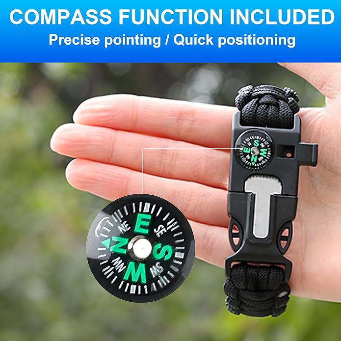 aiGear Survival Bracelet Set 3 Pack with Compass & Whistle, Camping, Hiking Emergency Gear (Black, Green, Orange)