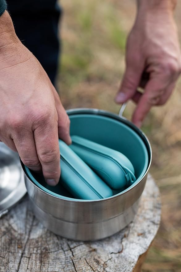 Stansport Stainless Steel Camping Cookware Set – Durable Nesting Mess Kit for Backpacking, Hiking & Outdoor Cooking – Compact Portable Pot & Pan with Carry Bag – Multiple Sizes for Family to Solo Use