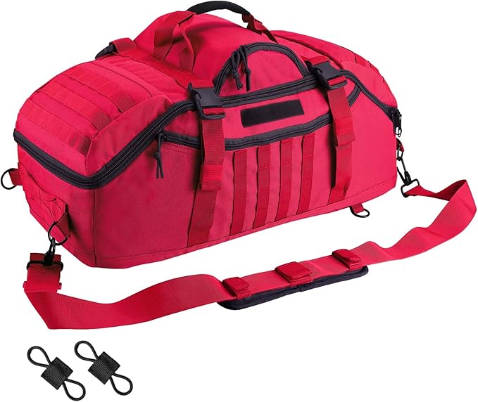 Hannibal Tactical 55L Large Duffle Bag, 3-in-1 Tactical Backpack MOLLE Pack for Sports, Gym, Outdoor, Red