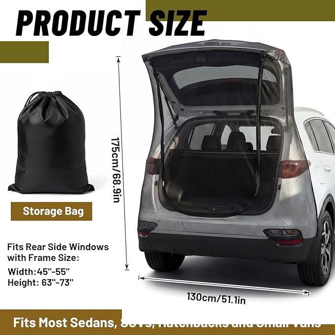 Yahenda SUV Tailgate Mesh Screen for Camping, Car Tailgate Tent Shade, Breathable Bug Screen with Magnetic Design, UV Protection Privacy Cover, Car Camping Accessories(X-Large,Full Wrap,Black)