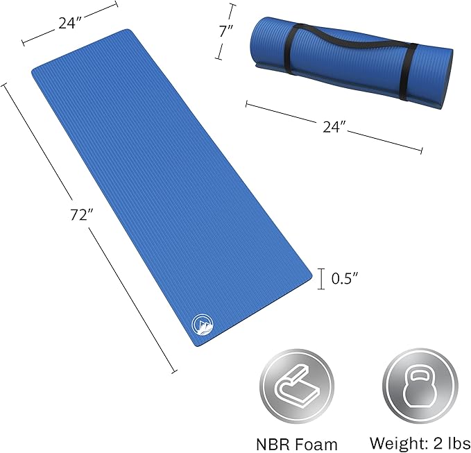 Foam Sleeping Pad - Lightweight 1-Inch Mat for Camping, Cots, Tents, Backpacking, and Yoga - Non-Slip and Waterproof with Handle by Wakeman