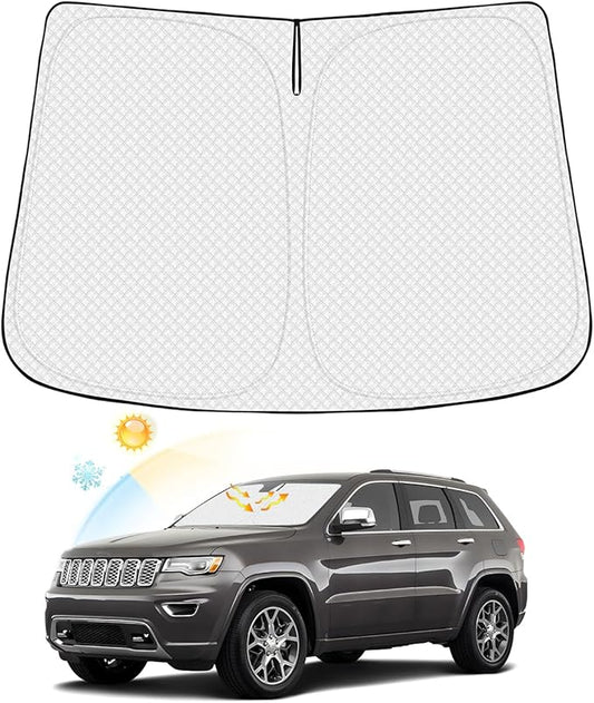 Canvcle Windshield Sun Shade for Jeep Grand Cherokee 2011-2021 (Not for Jeep Cherokee & Grand Cherokee L) Thicken 6-Layer Foldable Front Window Sunshade Cover Sun Visor UV Rays Keep Vehicle Cool