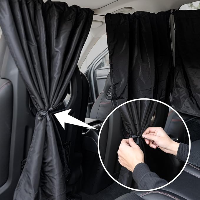 4 Pcs Medium Upgrade Double Layer Thickened Car Curtains Set, 98% Light Blocking Car Window Shades Covers, Include 2 Side Window Covers, 1 Divider Curtain & 1 Storage Bag, Sedan SUV Accessories